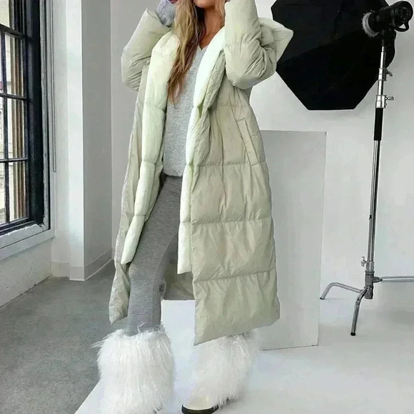 Multicolor Casual Women's Color Block Hooded Long Coat - Picture 5 of 6